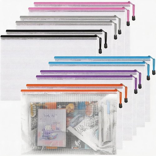 Krvyrn Mesh Zipper Pouches - 12 Pack A3 Waterproof Storage Bags for Games, Puzzles & Supplies