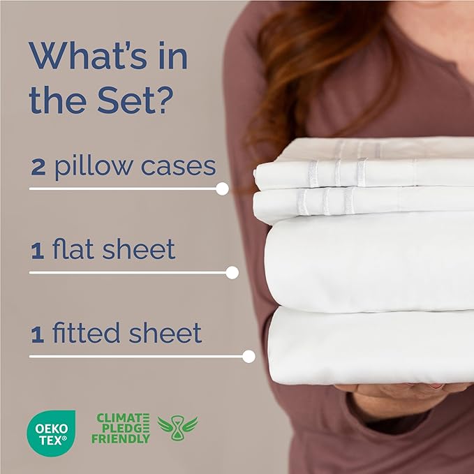 Full Size 4 Piece Sheet Set - Comfy Breathable & Cooling Bed Sheets Set - Hotel Luxury Bedding for Women, Men, Kids, Teens, Boys & Girls - Deep Pockets, Ultra-Soft and Wrinkle Free - Oeko-Tex - White