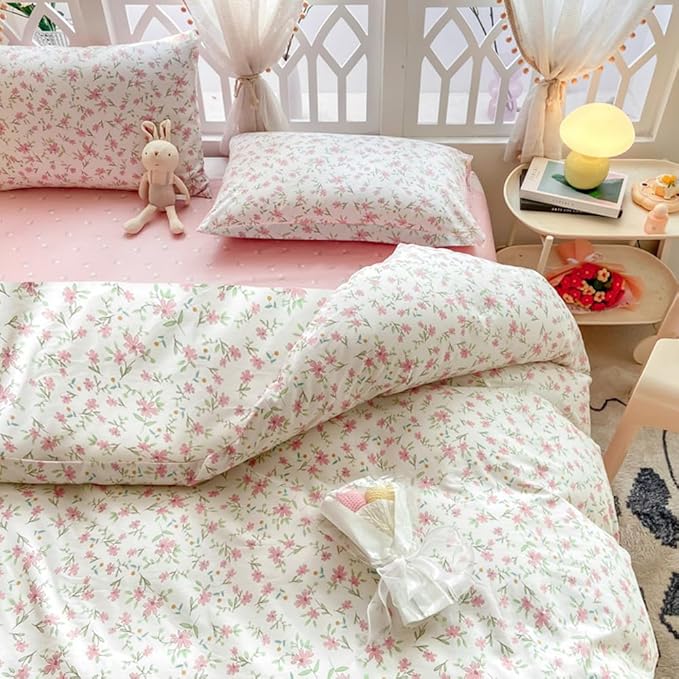 VM VOUGEMARKET Girls Comforter Set Twin Pink Flower Bedding Set Teen Girls Tiny Floral Comforter with 2 Pillowcases(3pcs,Twin XL)-AA Version