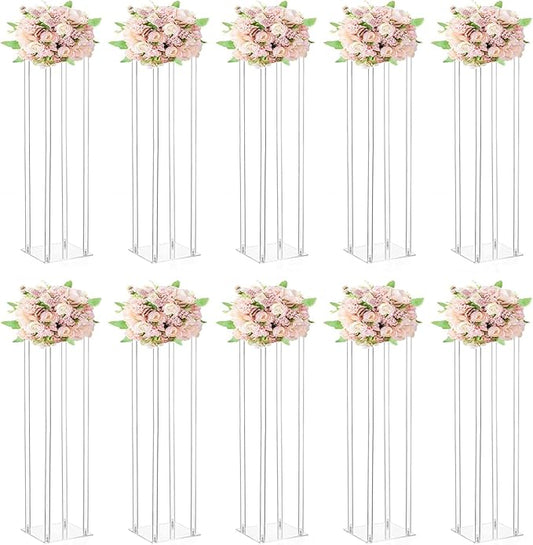 10 Pcs Wedding Centerpieces Acrylic Vases Clear Column Flower Vase Stands 7.87'' x 7.87'' x 31.5'' Rectangular Flower Display Table Stands for Wedding Party Events Reception Table Decor