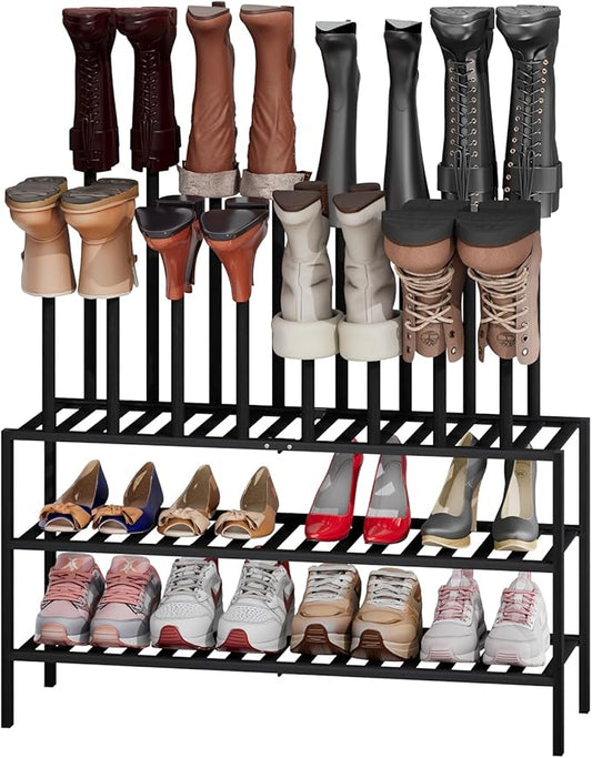 kiplant Tall Boot Rack Organizer - 8 Pair Boot Rack Bamboo Wood Shoe Rack for Entryway & Closet, Holds Tall Boots