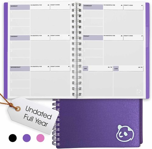 Panda Planner Undated Weekly Planner - 52 Weeks, Habit Tracker & To-Do Lists | 5.75" x 8.25" - Purple
