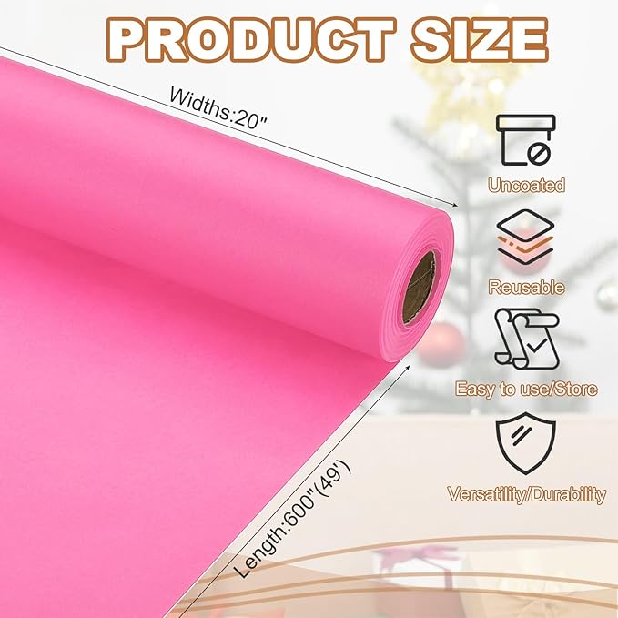 PATIKIL Wrapping Paper, 20" x 600"(49') 70 GSM Craft Paper Roll Kraft Packing Paper for Poster Bulletin Board, Gift Wrapping, Pink