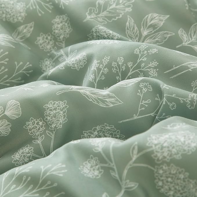 EAVD Vintage Style Garden Sage Floral Duvet Cover Full Soft Cotton Chic Shabby Cute Floral Botanical Bedding Set with 2 Pillowcases Fresh Reversible Botanical Duvet Cover with Zipper Closure