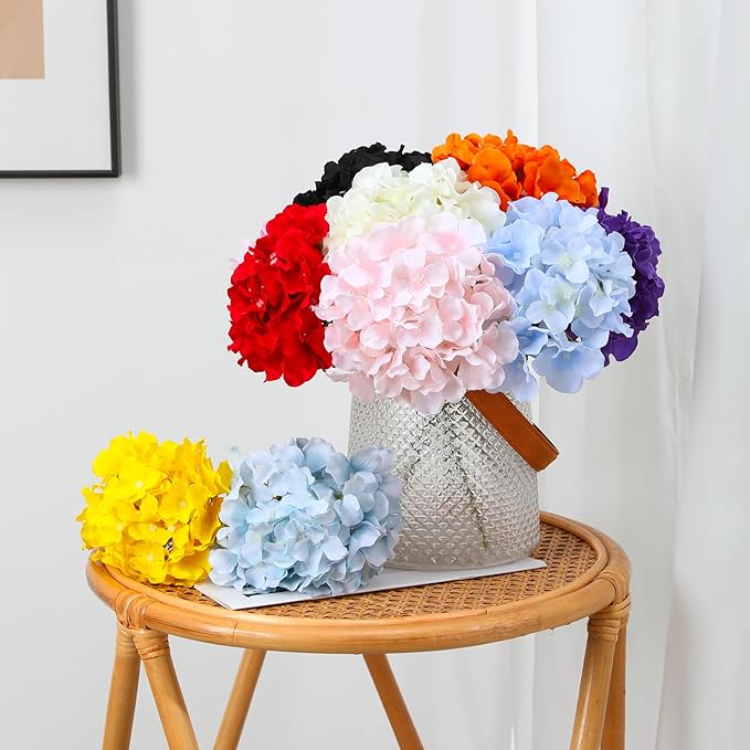 Fake Blue Hydrangea Artificial Flowers - Faux Silk Hydrangeas Flowers Heads with Stems Real Touch for Home Wedding Party Table Decor(Blue,Pack of 10)