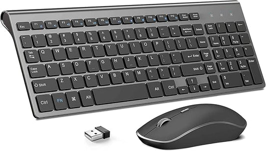JOYACCESS Wireless Keyboard and Mouse,2.4G Ergonomic and Slim Wireless Computer Keyboard Mouse Designed for Windows, PC, Laptop,Tablet - Black Grey