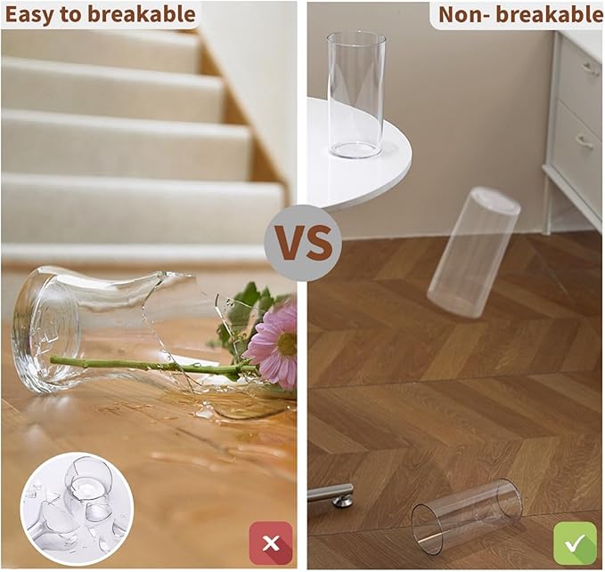 3 Pack Acrylic Cylinder Vases, Non-breakable Vase for Centerpieces, 8 inch Tall Clear Flower Vase Bulk Floating Candle Holder for Wedding Table Home Decor and Party