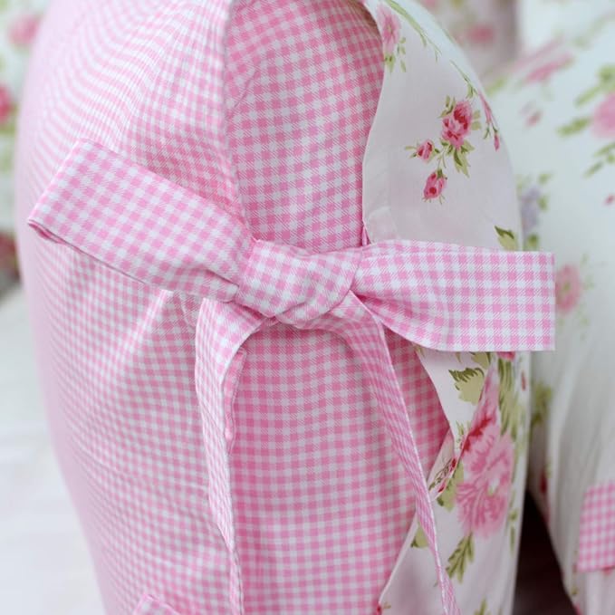 FADFAY Rose Floral Duvet Cover Set Pink Grid Cotton Girls Bedding with Hidden Zipper Closure 3 Pieces, 1duvet Cover & 2pillowcases,King/California King Size