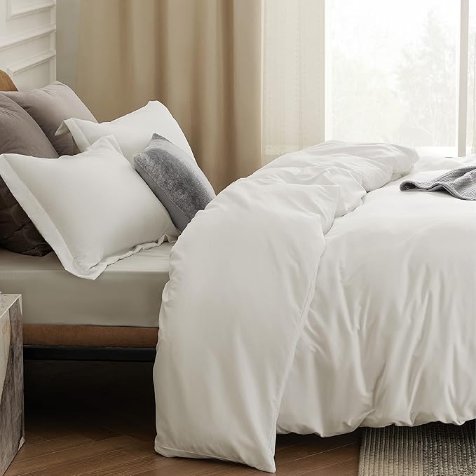 Bedsure Duvet Cover King Size - Soft Double Brushed Bedding Set for Kids & Adults, Zipper Closure, 3 Pieces, Includes 1 Duvet Cover (104"x90") & 2 Pillow Shams, NO Comforter, Ivory White