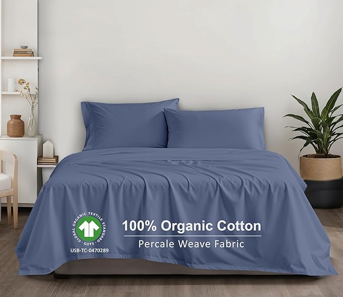 RUVANTI 100% Organic Cotton Sheets King Size, Percale Weave, GOTS Certified, 4-Piece Set, Deep Pocket 15", Crisp & Breathable, Soft Durable Bedding, Sábanas Algodón Orgánico – Wild Wind