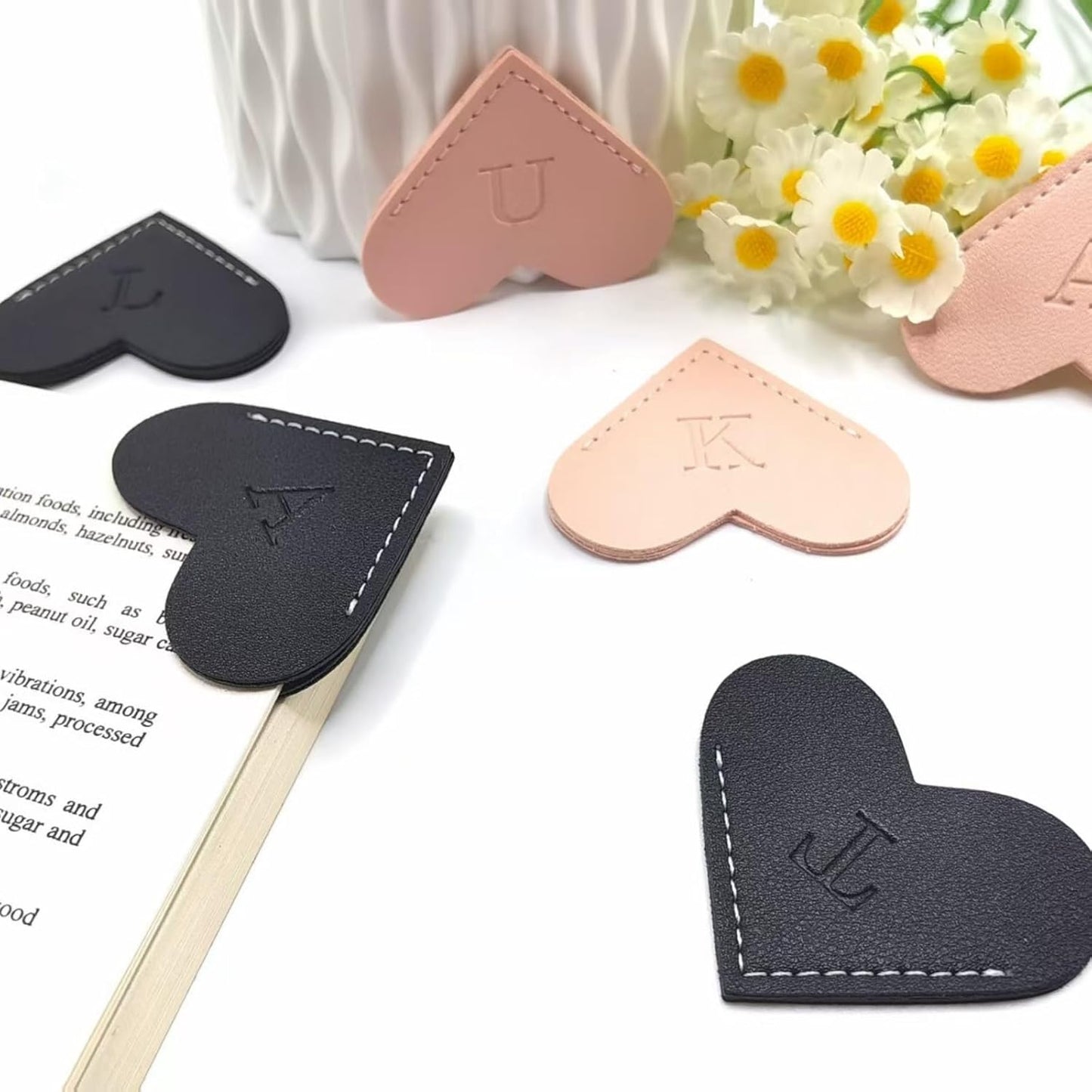 Skiennix Personalized Leather Bookmarks - Unique Heart Design for Book Lovers | Cute Handmade Gift (Pink, C)