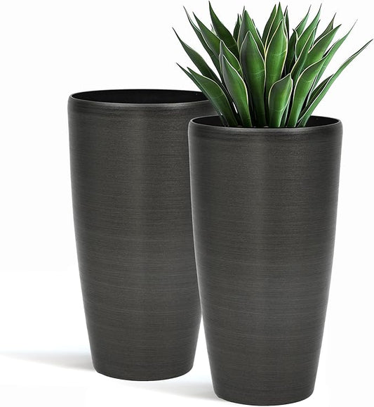 22.8" Tall Planters Set of 2, High-Density Resin Brushed Outdoor Pots for Plants, Versatile Indoor/Outdoor Flower Pots w/Drainage Hole for Patio Garden Porch & Living Room Decor, Ideal Gift