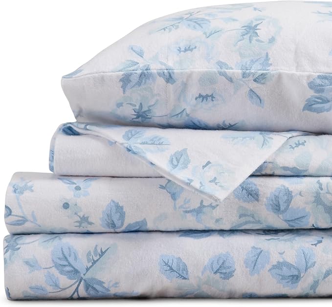 Market & Place 100% Cotton Twin Flannel Sheet Set | 3 Piece Deep Pocket Cozy Winter Floral Bed Sheets | Double Brushed for Extra Softness & Comfort | Alpine Collection (Twin, Vintage Floral)