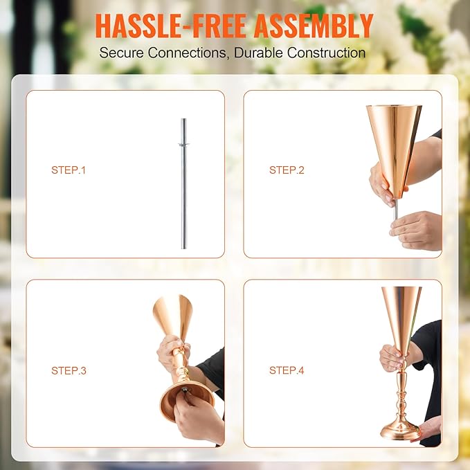 VEVOR 10PCS 43cm/16.9” Tall Wedding Flower Vase, Metal Wedding Trumpet Centerpiece, Gold Floral Stand Display Rack for Tables Wedding Dinner Party, Anniversary Ceremony Birthday Event Decor