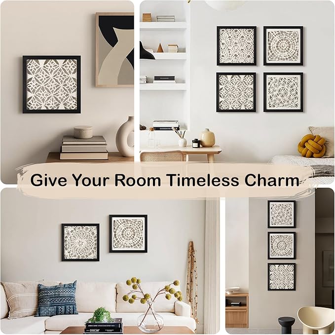FOLKOR Framed Abstract Wall Art Apartment Living Room Decoration, 12" Handmade Rice Paper Black and White Shadow Box Artwork, Geometric Beach House Decor Wall Hanging Sculpture Gallery Art Decor