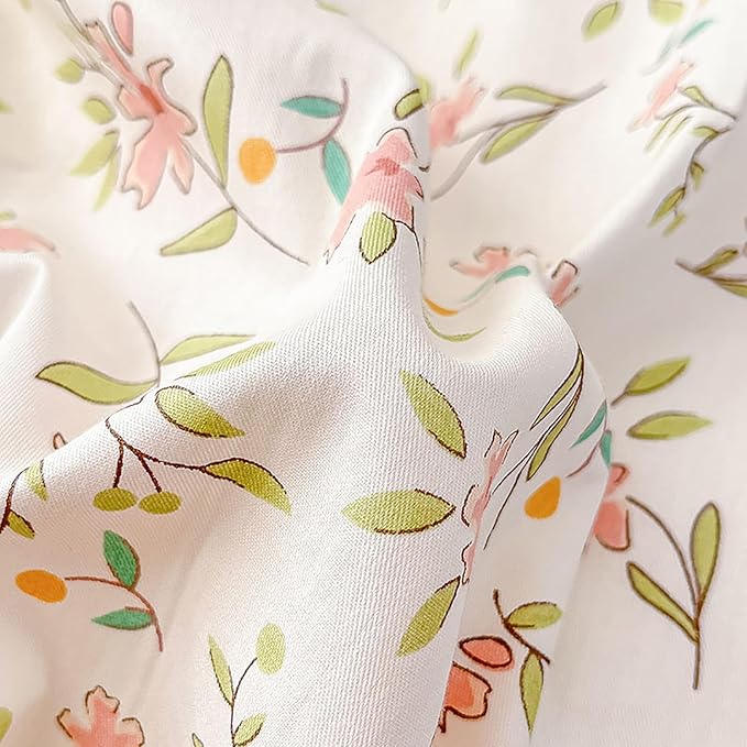 EAVD Vintage Style Garden Pink Floral Duvet Cover Queen White Soft 100% Cotton Small Cute Floral Bedding Set with 2 Pillowcases Chic Shabby Floral Botanical Duvet Cover with Zipper Closure