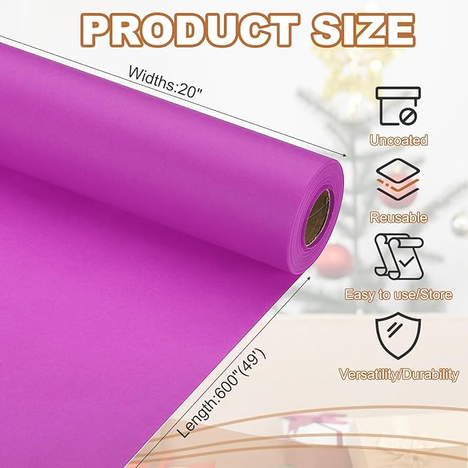 PATIKIL Wrapping Paper, 20" x 600"(49') 70 GSM Craft Paper Roll Kraft Packing Paper for Poster Bulletin Board, Gift Wrapping, Purple