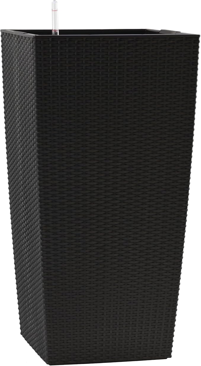 30in Tall Planter, Self Watering Pots for Indoor/Outdoor Plants with Drain Holes, Water Level Monitor, Inner Bucket for Front Porch Patio, Black Large(1 Set)