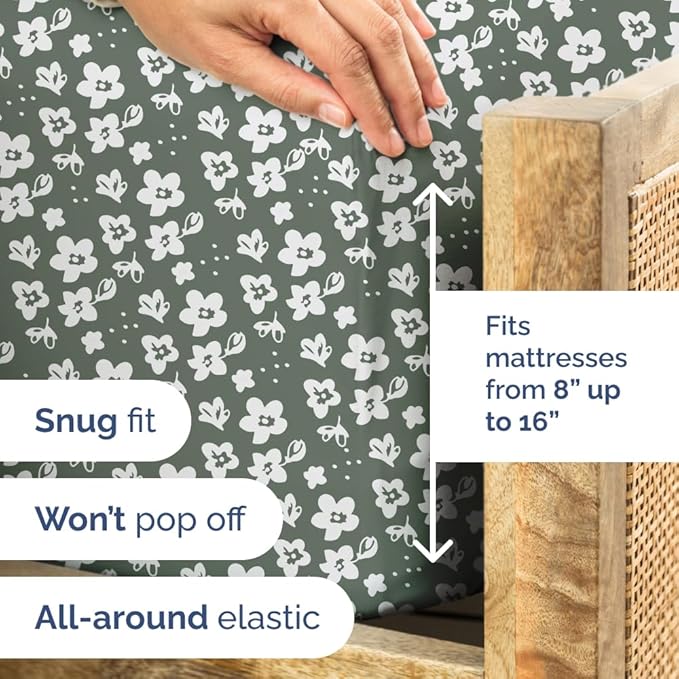 Floral Sheets - Green Floral Bed Sheet Set - 1 Flat, 1 Fitted & 2 Pillowcases w/ Deep Pockets - Comfy, Wrinkle & Fade Free - Boho Botanical Bedding - Ultra-Soft, Breathable & Cooling - Full Size Set
