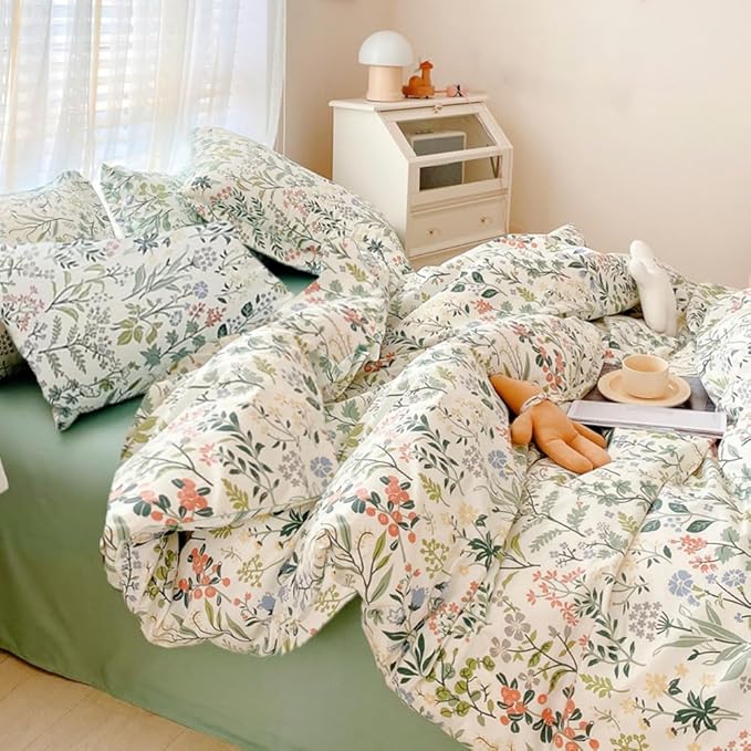 VM VOUGEMARKET Green Comforter Set Full Size Soft Microfiber Bedding Set Forest Theme Botanical Comforter with 2 Pillowcases for Girls Women