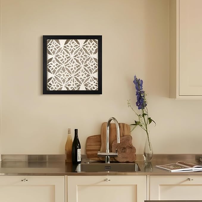 FOLKOR Abstract Black and White Wall Art for Bedroom Decoration, 12" Handmade Rice Paper Geometric Artwork Eclectic Decor, Floating Shadow Box Art for Boho Kitchen Dining Room Nursery Decoration