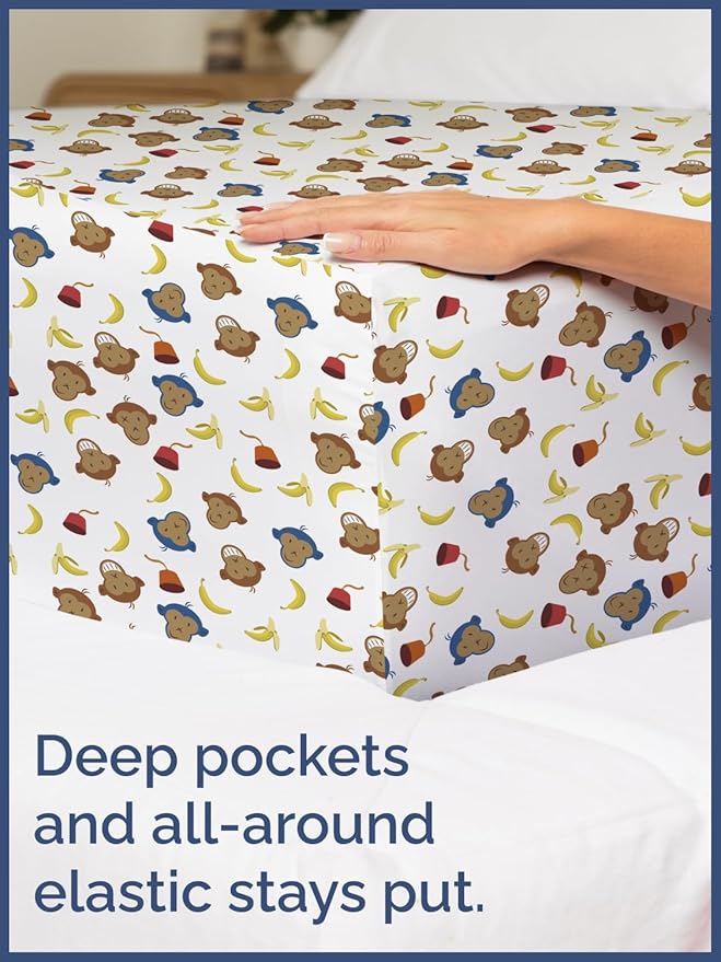 Kids Twin Size Monkey Bed Sheets - 3 Piece Monkey Sheet Set - Cartoon Banana Bedding - Ultra-Soft, Cute & Cozy - Comfy, Breathable & Machine Washable - Animal Bed Set for Boys, Girls, Teens & Toddlers