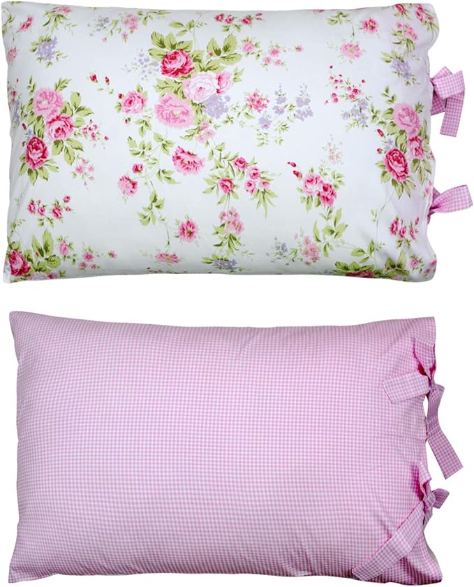 FADFAY Rose Floral Duvet Cover Set Pink Grid Cotton Girls Bedding with Hidden Zipper Closure 3 Pieces, 1duvet Cover & 2pillowcases,King/California King Size