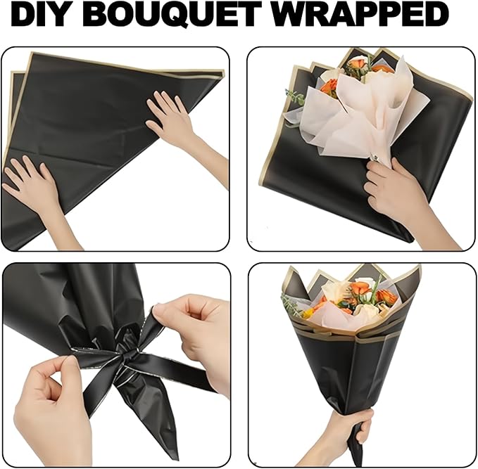 DEWJDFSC 20 Sheets Flower Wrapping Paper,Waterproof Floral Korean Bouquet Wrapping Paper, Florist Supplies, Suitable for Flowers Gift Packaging (Black-3)
