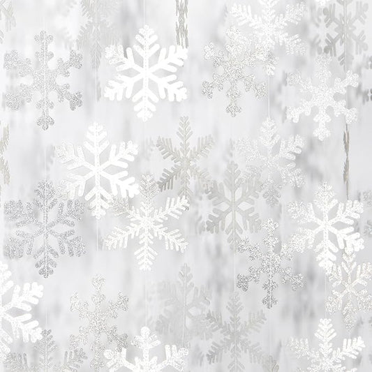 Snowflake Snow White-Silver Christmas Party-Decorations Garland - 6pcs Winter Girl Frozen Birthday New Year Hanging Decoration Streamers Banner, Wonderland Party Supplies Decor Panduola