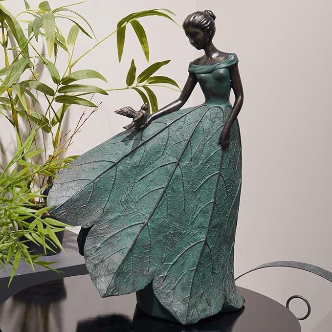 Guichifun Fairy Statue Collection Home Decoration - Leaf Angel Girls Resin Home Decor for Outside or Inside Rustic Garden Outdoor Yard Decorations Figurines Gift 14.25 x 9 x 20.25 Inch