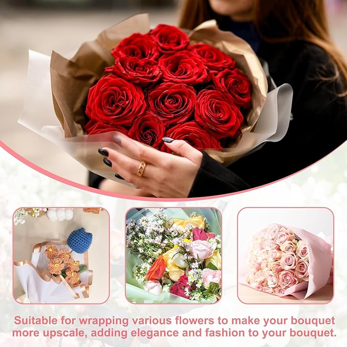 YELARXI Flower Wrapping Paper, Cotton Wrapping Flower Paper, Non-Woven Waterproof Floral Bouquet Wraps - Fitting for (Florist Supplies/Gift) 11.8 x 11.8 Inch & 38 Pack & Red