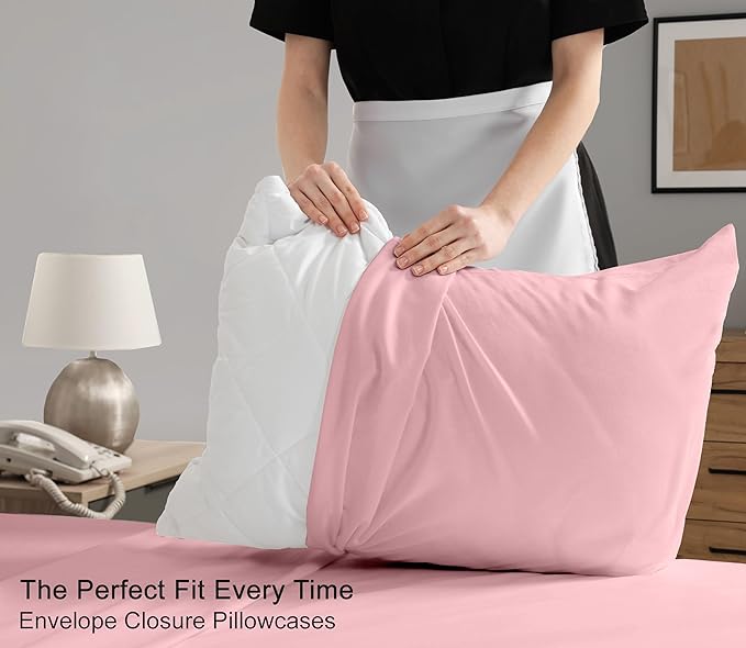 RUVANTI 100% Cotton California King Sheet Sets, 4 Pieces, Soft & Breathable Percale Weave Bedding, Deep Pocket 14", Hotel Standard, Crisp Cool Feel & Durable, Perfect Dyed Sheets, Bridal Rose