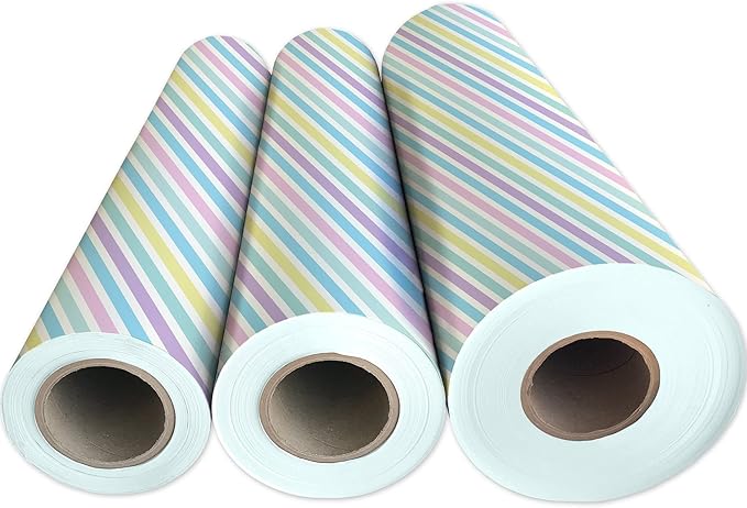 Jillson Roberts Bulk Gift Wrap, Everyday Gift Wrapping Supplies, Pastel Stripe, 1/4 Ream 208 feet x 30 inches