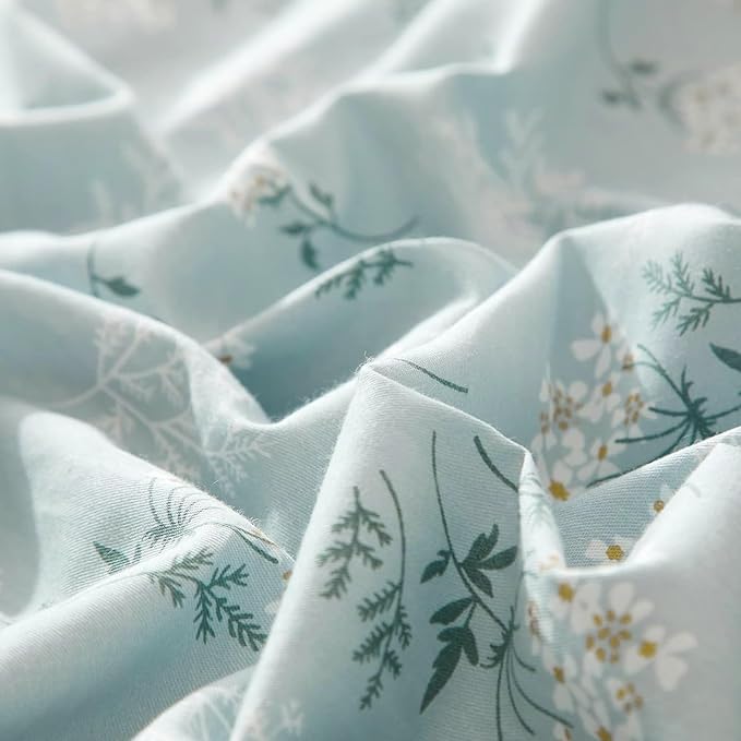 VM VOUGEMARKET Garden Blue Flower Comforter Set Full Soft Fluffy Microfiber Comforter Chic Floral Printed Bedding Set Vintage Flowers Botanical Comforter Set All Season Use