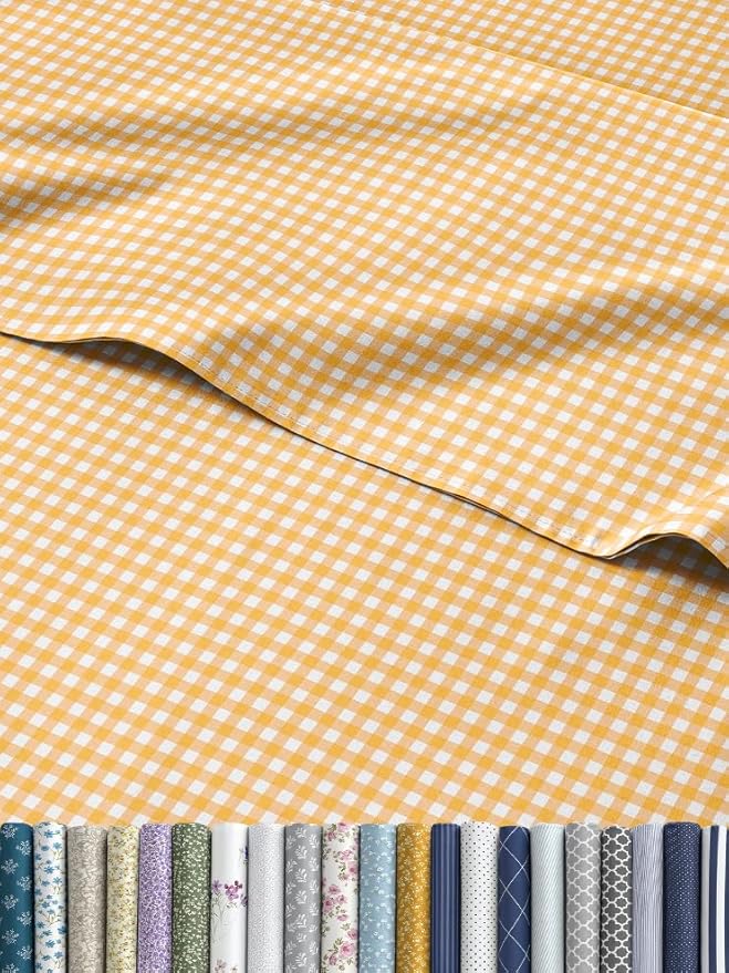 Yellow Gingham Sheets - 1 Flat & 1 Fitted Sheet & 2 Pillowcases w/ Deep Pockets - Grid, Plaid, Checkered Pattern Bed Set - Comfy, Wrinkle & Fade Resistant - Ultra-Soft, Breathable & Cooling -Full Size