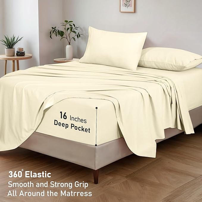 RUVANTI Flannel Sheets Full Size - GOTS Certified 100% Organic Cotton, 4 Piece Warm, Soft & Breathable Set, Deep Pocket Snug Fit, Double Brushed Cozy All Season Bedding, Winter White
