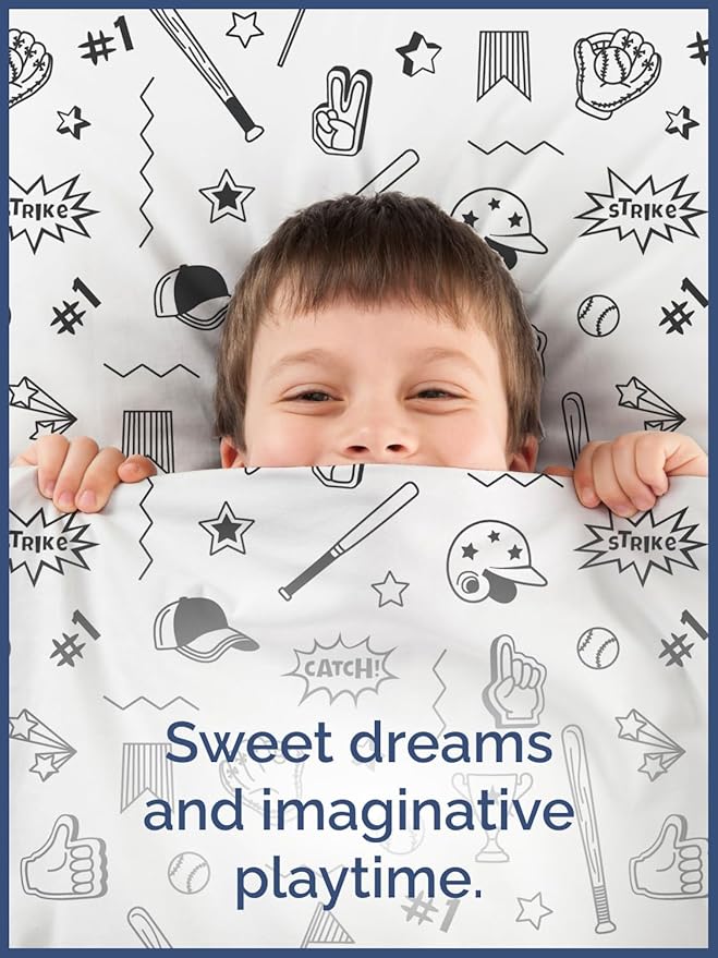 Kids Baseball Full 4 Piece Sheet Set - Boys, Girls, Teens, Toddler - Easy Fit Deep Pockets - Breathable, Hotel Quality Bedding Sheets - Machine Washable - Wrinkle Free - Cute, Cozy, Soft - CGK Linens