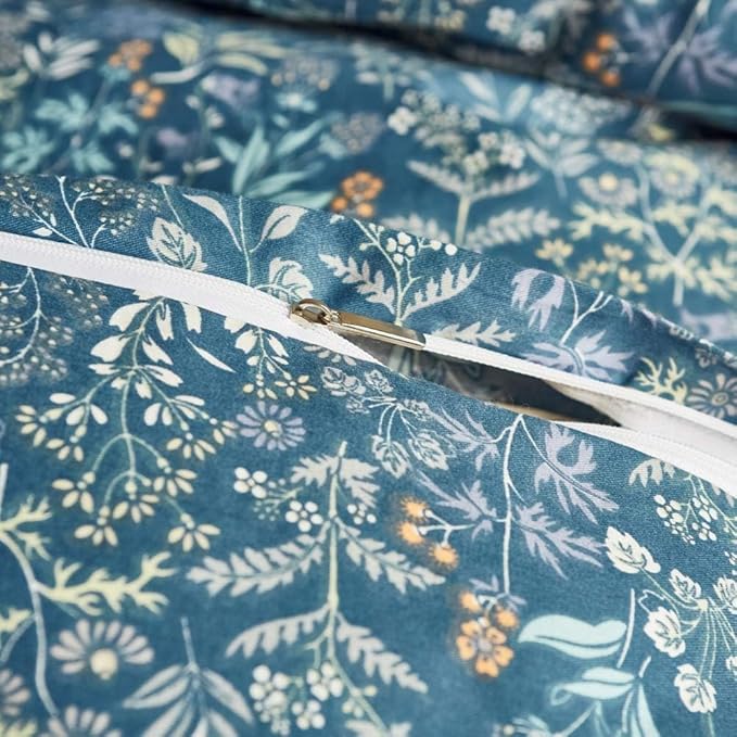 Vintage Floral Duvet Cover Small Blue Flower Duvet Cover Full Size Garden Style Floral Comforter Cover 100% Cotton Aesthetic Cottagecore Bedding Set Flower Botanical Comforter Cover with Zipper Ties