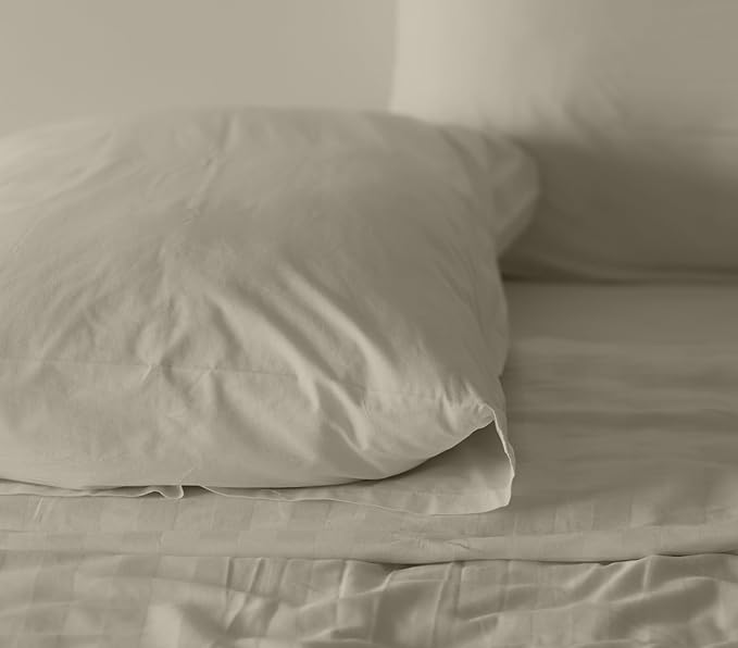 RUVANTI 100% Cotton Sheets Queen Size Set, 4 Pieces, Soft & Breathable Percale Weave Bedding, Deep Pocket 16", Hotel Standard, Crisp Cool Feeling, Durable, Perfect Dyed Bed Sheet, Taupe
