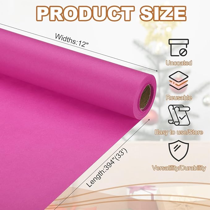 PATIKIL Wrapping Paper, 12" x 394"(33') 70 GSM Craft Paper Roll Kraft Packing Paper for Poster Bulletin Board, Gift Wrapping, Rose Pink
