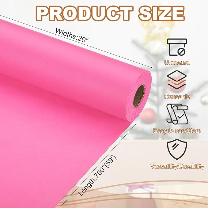 PATIKIL Wrapping Paper, 20" x 700"(59') 70 GSM Craft Paper Roll Kraft Packing Paper for Poster Bulletin Board, Gift Wrapping, Pink