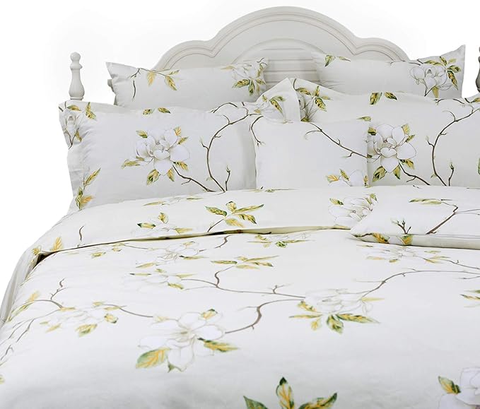 FADFAY White Floral Duvet Cover Set 100% Cotton Farmhouse Bedding with Hidden Zipper Closure 3 Pieces, 1duvet Cover & 2pillowcases,Twin Size
