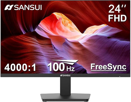 SANSUI Monitor 24 Inch 100Hz PC Monitor, HDMI VGA Ports VESA Mount, FHD Computer Monitor Ultra-Slim Ergonomic Tilt Eye Care for Home Office (ES-24F2, HDMI Cable Included)