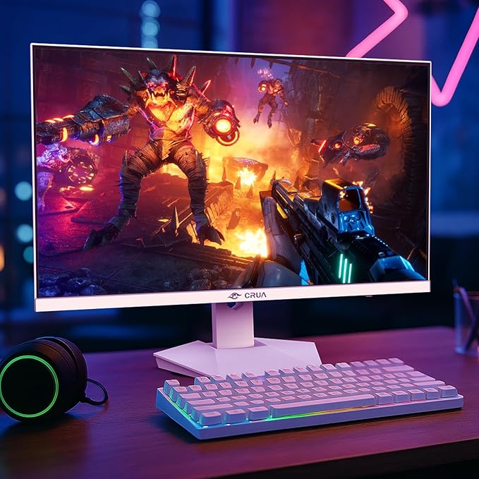 CRUA 27" 240Hz Gaming Monitor, 2k QHD(2560 * 1440P) IPS Screen Computer Monitor, Supports AMD Freesync, 120% sRGB, Blue Light Filter, Built-in Speakers, Wall Mountable Installs(HDMI 2.0/DP 1.4)-White