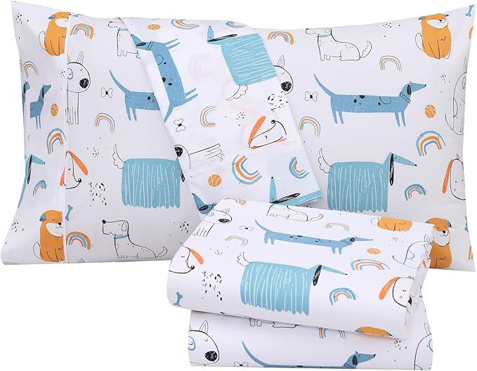 RUVANTI 100% Cotton Twin Sheets Set, 3 Pieces, Soft & Breathable Percale Weave Bedding, Deep Pocket 16", Hotel Standard, Crisp Cool Feel, Durable, Perfect Floral Bed Sheet, Puppy Me