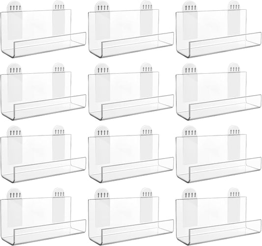 Skiennix Vinyl Record Holder - 12Pcs Adhesive Clear Acrylic Floating Shelves for Wall | Invisible Design