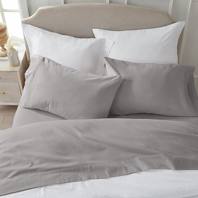 Market & Place 100% Turkish Cotton Flannel Sheet Set | 3 Piece Deep Pocket Solid Cozy Winter Bed Sheets | Double Brushed for Extra Softness & Comfort | Chalet Collection (Twin, Dark Grey)