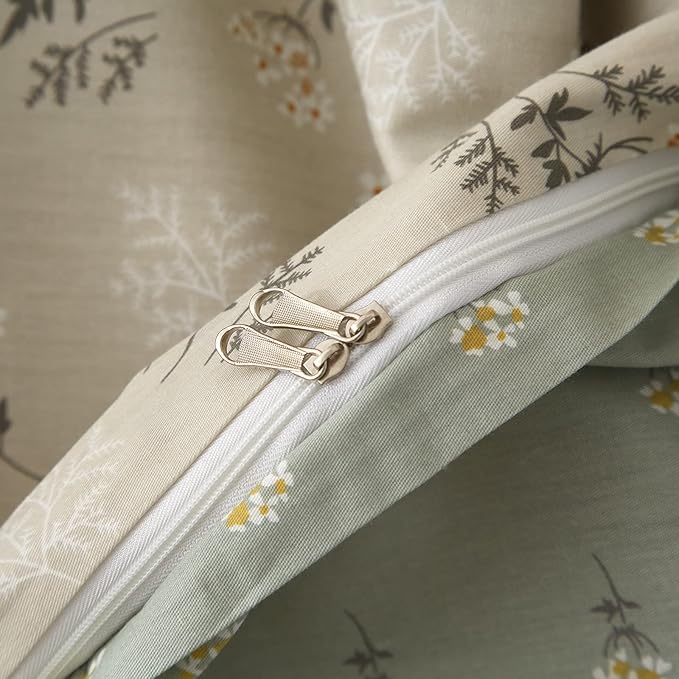 VM VOUGEMARKET Floral Bedding Twin Reversible Gray Beige Flower Duvet Cover Set,Cottagecore Duvet Cover Matching 2 Pillowcases 100% Cotton Chic Girls Bedding Set -Twin(68"x86")