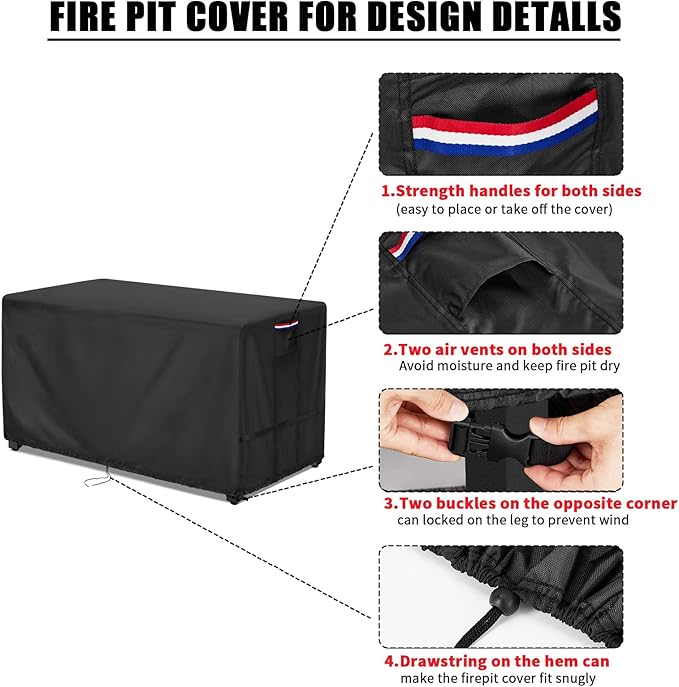 Youlvy Fire Pit Cover Rectangular 56 Inch - Waterproof Outdoor Fire Table Cover Rectangle Heavy Duty, 600D Patio Propane Gas Firepit Cover Rectangular Tear Weather Resistant - 56 x 25 x 14 Inch