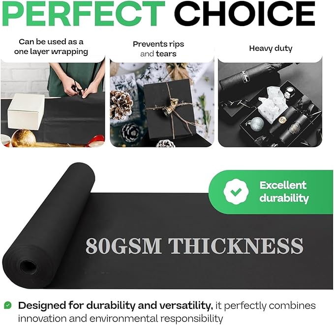 30”x 1200”Black Kraft Wrapping Paper Roll for Bulletin Board Poster Gift Wrapping, Craft Construction Paper for Easel Drawing Painting Art Supplies Packing Table Covering Bouquet Flower Christmas